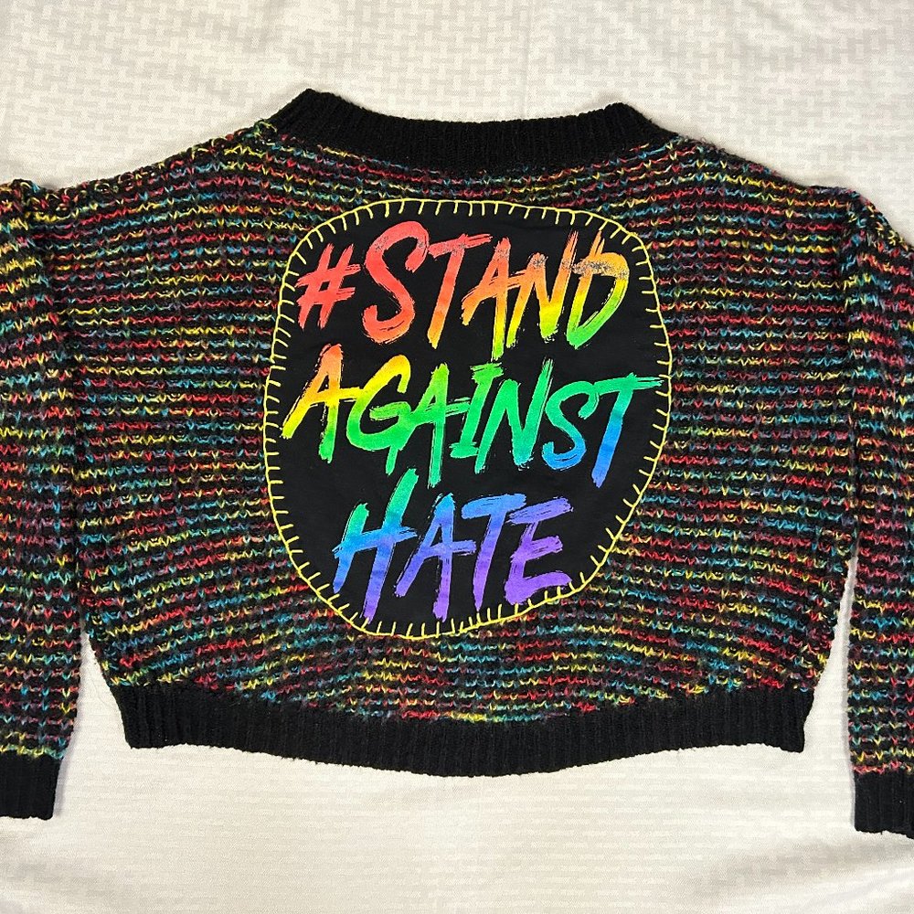 Upcycled Pride Knit Cropped Sweater with Hand stitching M (no tag) - Picture 2 of 5